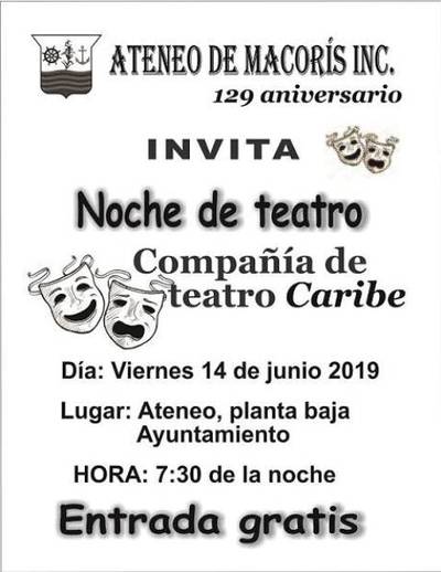 Ateneo de Macorís celebrará este viernes Noche de Teatro.