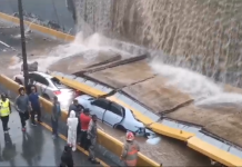 Varias personas atrapadas en vehículos luego de colapso de pared en desnivel avenida 27 de Febrero