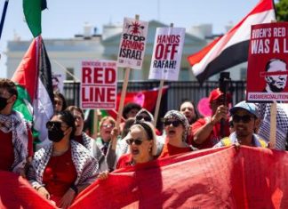 Cientos personas protestan ante Casa Blanca por su apoyo a Israel